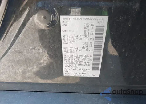 2015 Nissan Rogue Sv из США, поврежденный, VIN 5N1AT2MV9FC917759